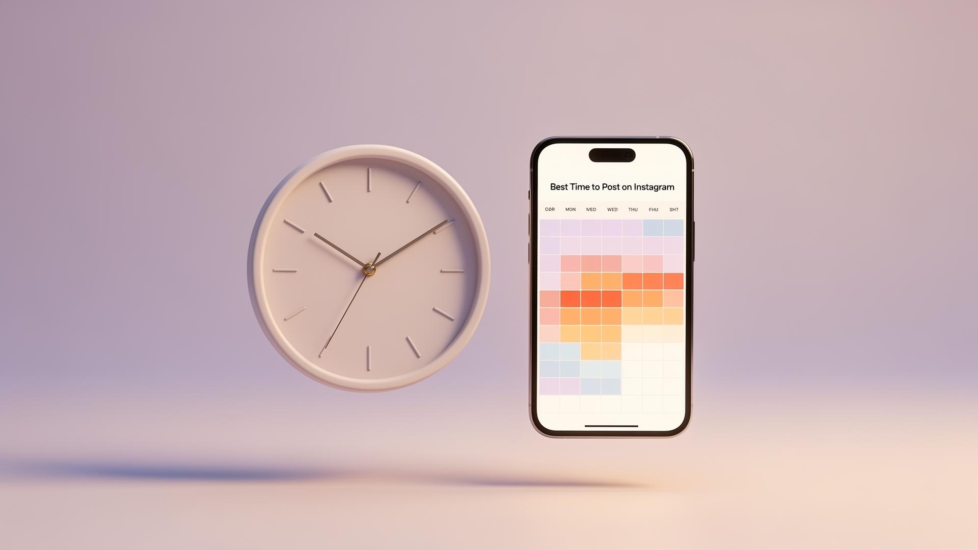 Gradiente lavanda pálido con un reloj minimalista: la mejor hora para publicar en Instagram