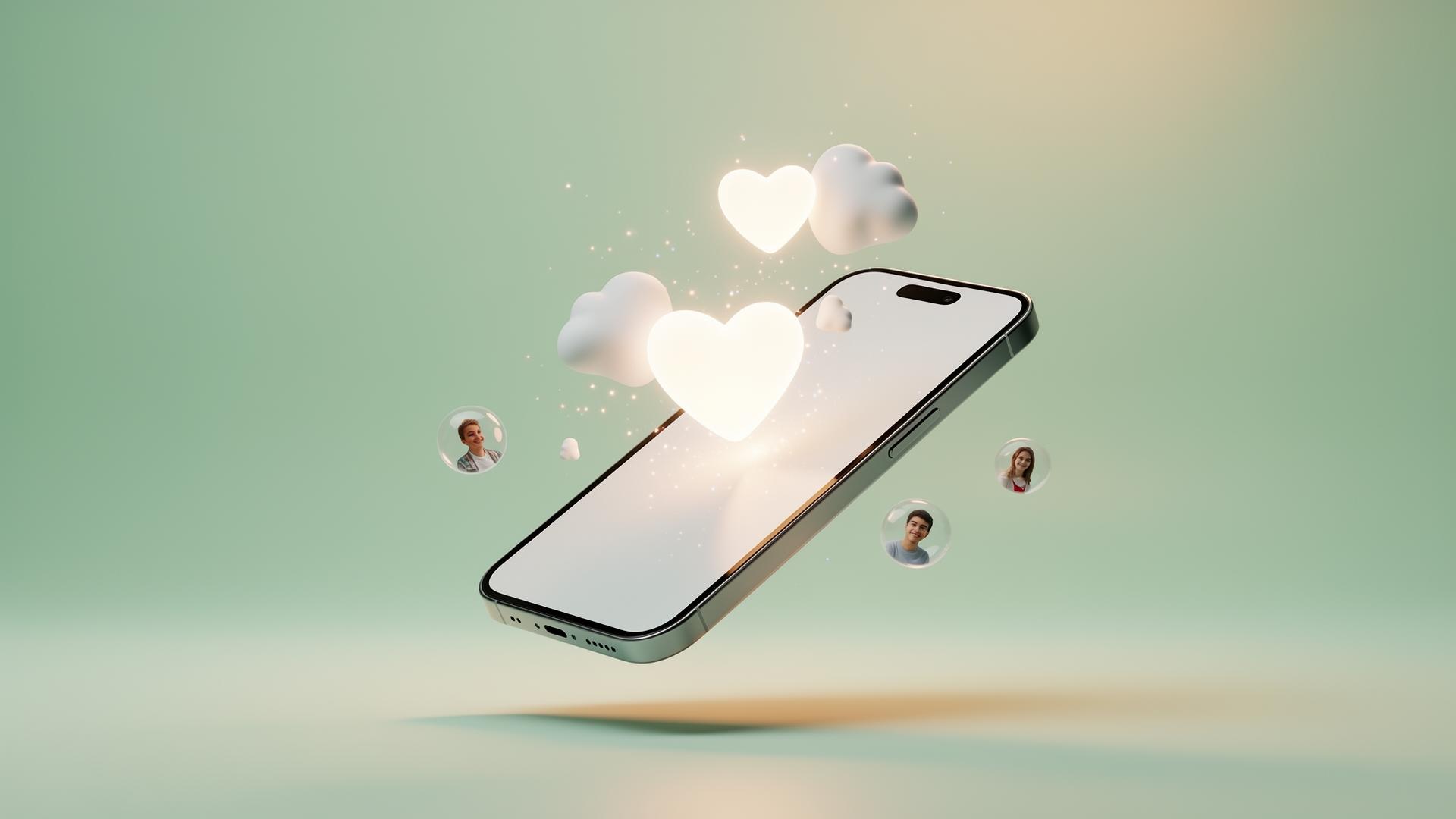 Sanfter Minz-Farbverlauf mit einer minimalistischen Herzumrandung – echte Likes vs. Engagement Pods