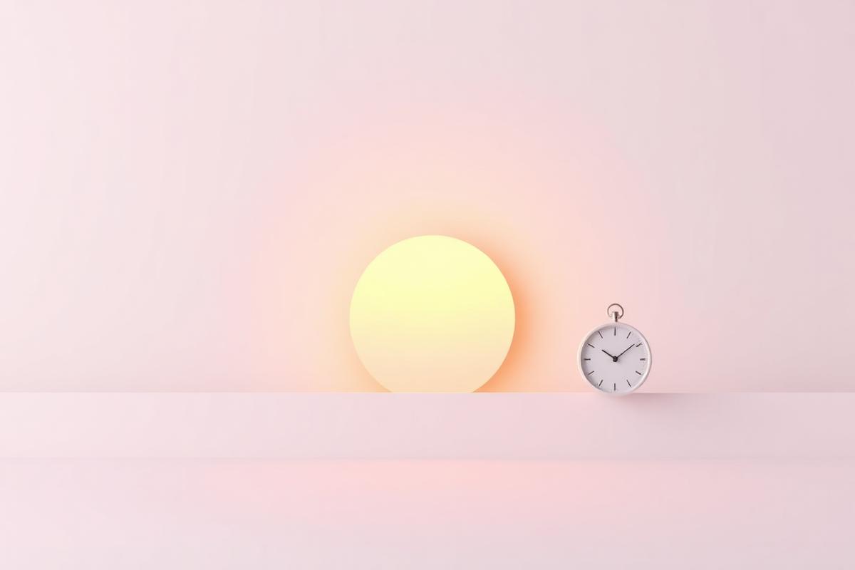 Blasslila Farbverlauf mit einer sanften Sonne, die über einem Horizont aufgeht – morgendliches Posting-Fenster