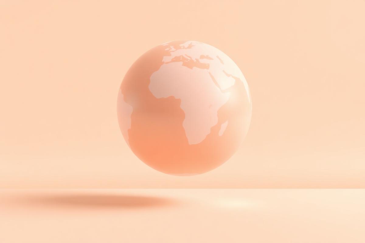 Pastellfarbener Sonnenaufgang-zu-Meer-Gradient mit einer sanften Weltkugel – Zielgruppenansprache nach lokaler Zeitzone
