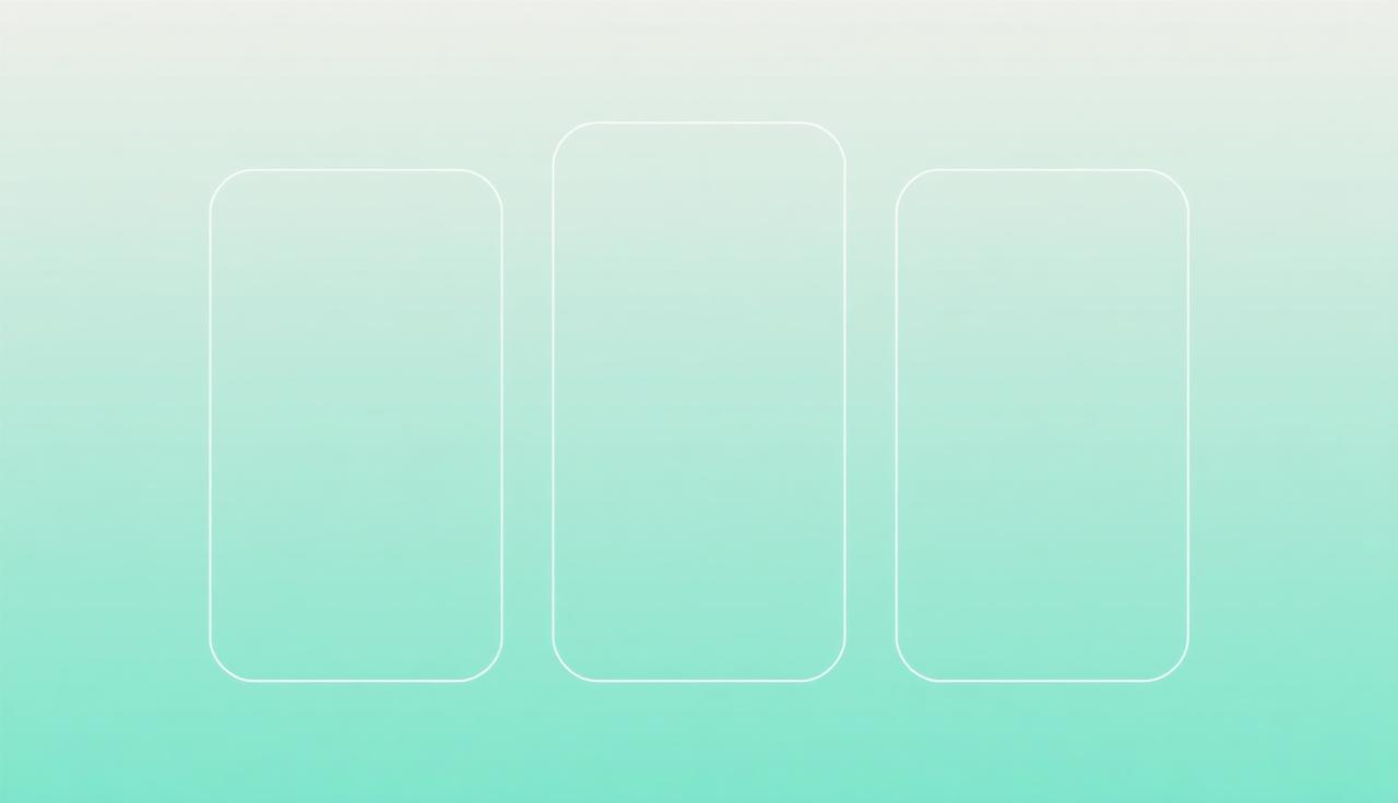Gradiente verde azulado suave con tres columnas en forma de teléfono – superficies de Instagram